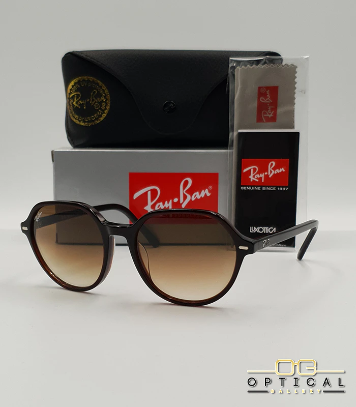 ray-ban-thalia-rb2195-ecaille-tortue-maroc Lunettes de soleil Ray-Ban Thalia RB2195 avec monture fine en acétate écaille de tortue et verres teintés, présentées avec leur étui noir - Optical Gallery.